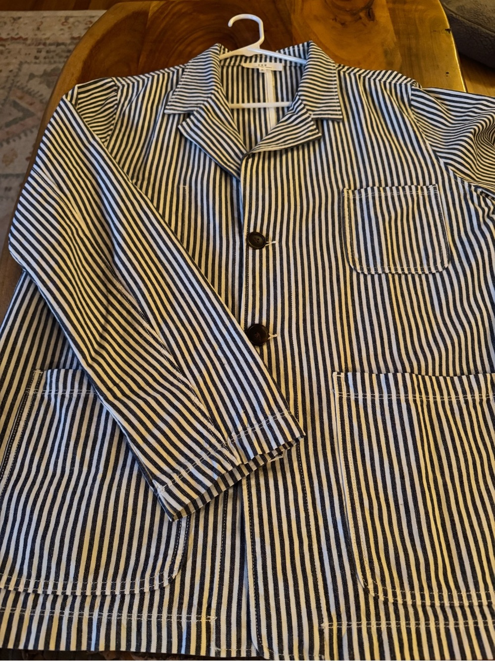 Save Khaki United Cotton Hemp Railroad Stripe Chore Blazer Medium